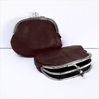 Dual Clasp Leather Coin Purse