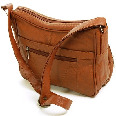 Women s Leather Organizer Purse Shoulder Bag Multiple Pockets